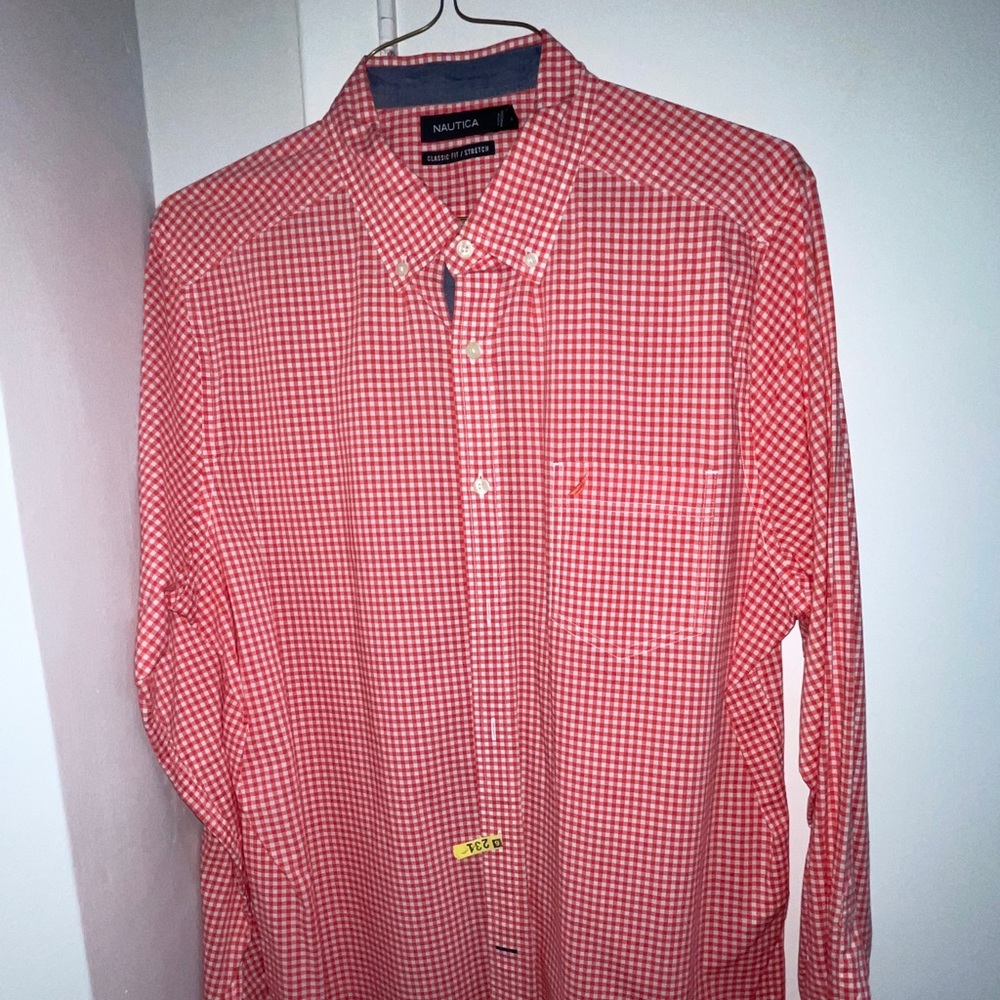 Nautica classic fit/stretch men’s long sleeve collared shirt worn once